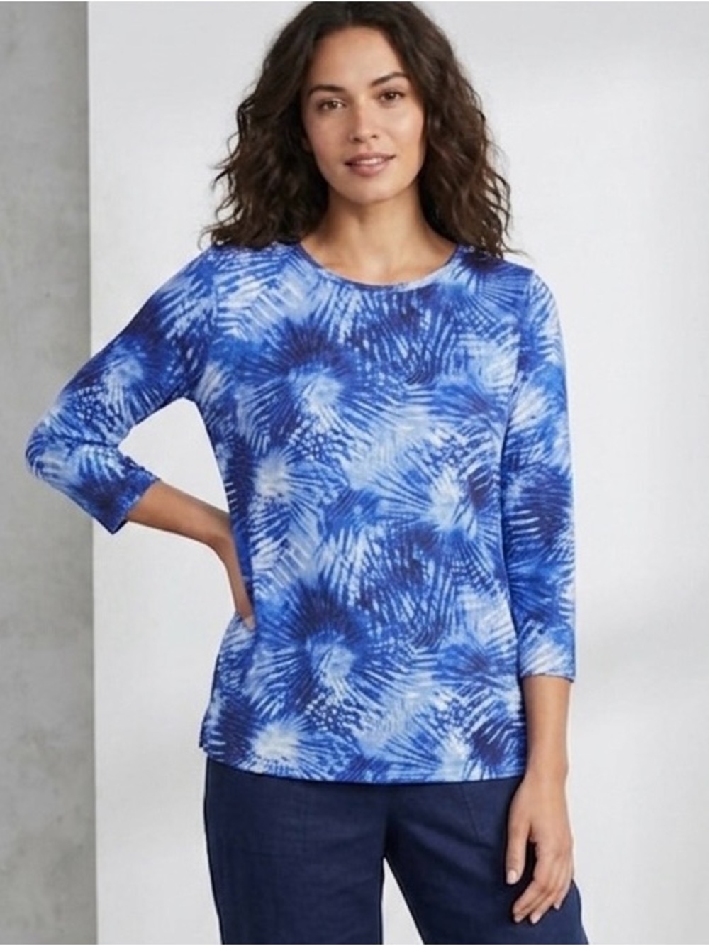 Lands' End Women's Blue Patterned Top Size M 10/12